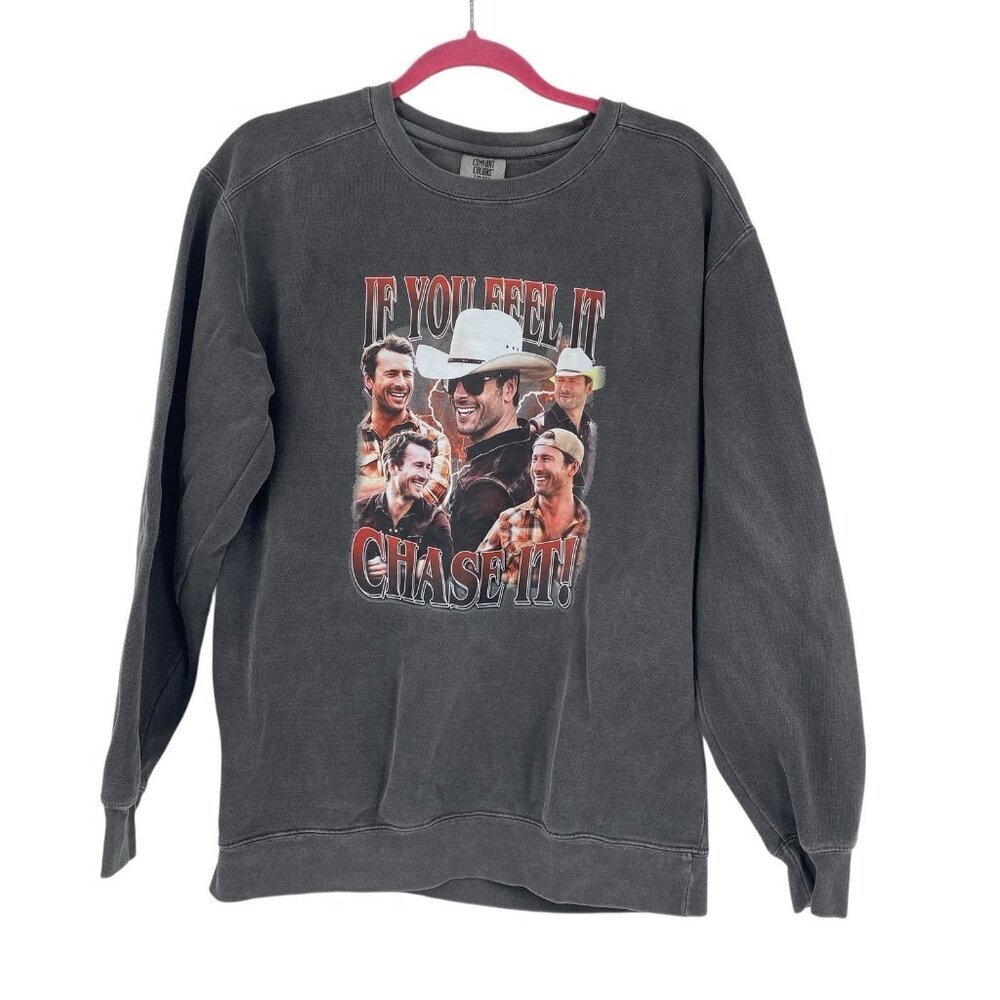 Comfort Colors Size M Pepper Sweatshirt Glen Powell If You Feel it Chase It